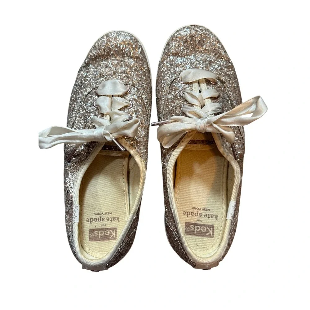 Keds x Kate Spade Rose Gold Glitter Lace Up Sneakers Size 6.5 Barbie Glam Bridal